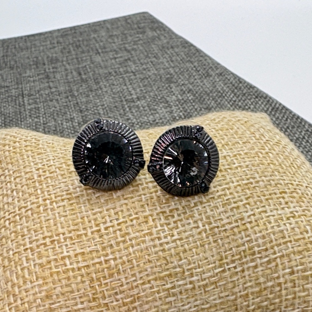Givenchy Black Metal with Silver tone Crystal Stud Earrings - Picture 2 of 4